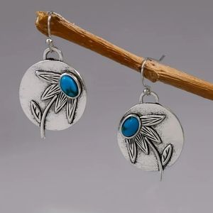 Disc‎ Turquoise Flower Earrings 925 Silver Plated Hook Earrings 2/$15 3/$20